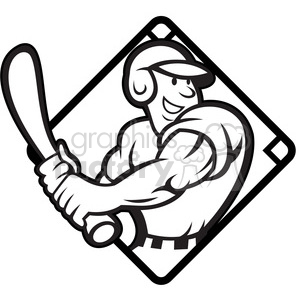 300x300 Royalty Free Black And White Baseball Player Batting Side Diamond