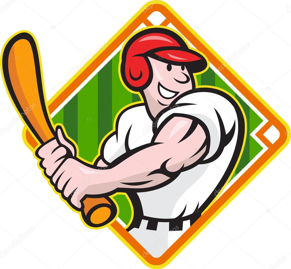 1023x946 Baseball Player Batting Diamond Cartoon Stock Vector