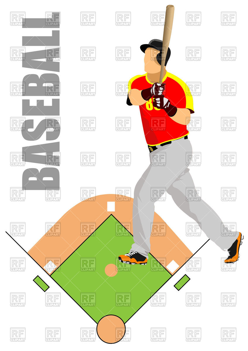 847x1200 Baseball Field Plan And Player Royalty Free Vector Clip Art Image