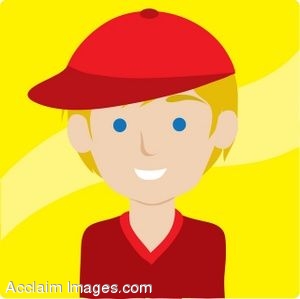300x299 Clip Art Icon Of A Blond Boy Wearing A Baseball Cap
