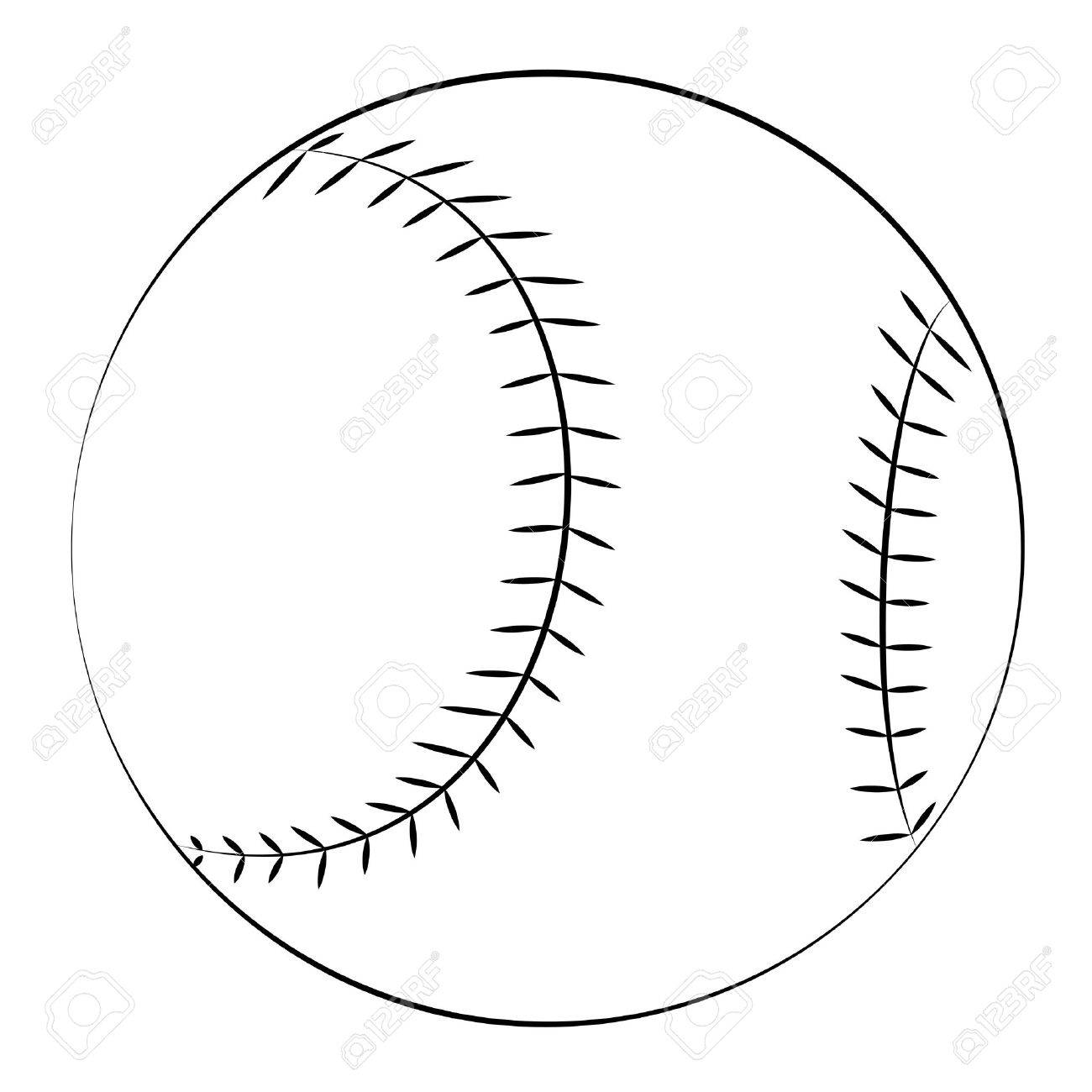 1300x1300 Black Outline Vector Baseball On White Background. Royalty Free