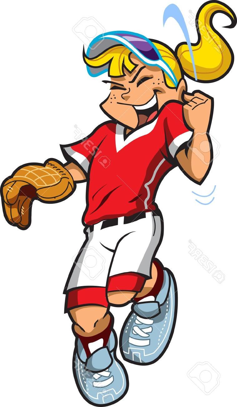 759x1300 Happy Celebrating Girl Baseball Softball Pitcher Stock Vector Cartoon