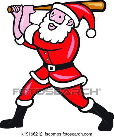 390x470 Clipart Of Santa Baseball Player Batting Isolated Cartoon