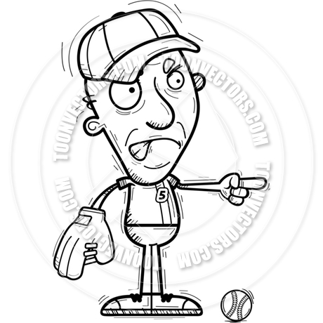 460x460 Cartoon Senior Baseball Player Angry (Black Amp White Line Art) By