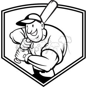 300x300 Royalty Free Black And White Baseball Player Batting Front Shield