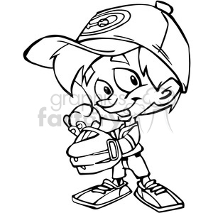 300x300 Royalty Free Young Baseball Player Cartoon Black White 389862