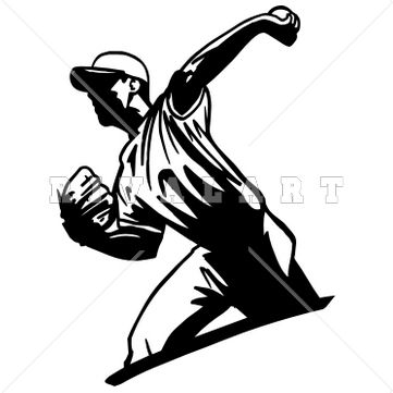 361x361 Sports Clipart Image Of Black White Wind Up Pitcher Baseball