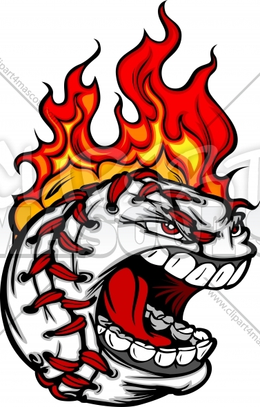 377x590 Screaming Baseball Face With Flaming Hair Vector Image