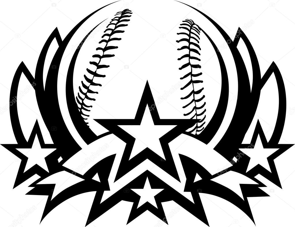1023x789 Baseball Vector Graphic Template With Stars Stock Vector