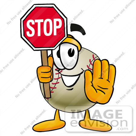 450x450 Clip Art Graphic Of A Baseball Cartoon Character Holding A Stop