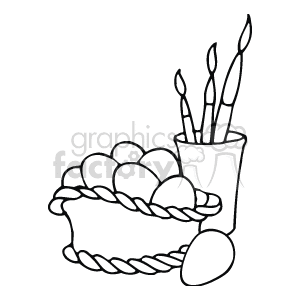 300x300 Royalty Free Black And White Easter Basket And Coloring Brushes
