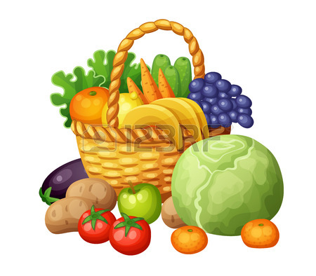 450x394 Fruits And Vegetables In The Basket. Cartoon Vector Illustration