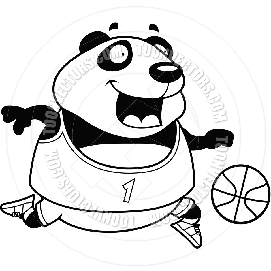 940x940 Cartoon Panda Basketball (Black And White Line Art) By Cory Thoman
