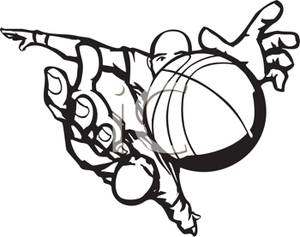 300x237 Black And White Cartoon Of A Basketball Player Grabbing The Ball