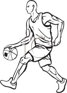 216x300 Black And White Cartoon Of A Basketball Player Dribbling The Ball