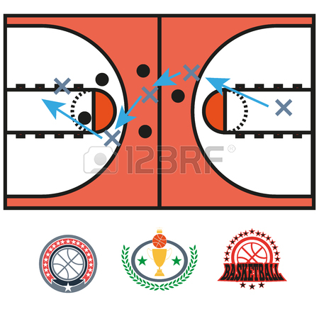 450x450 Basketball Game Strategy Drawing. Sports Tactics Illustration