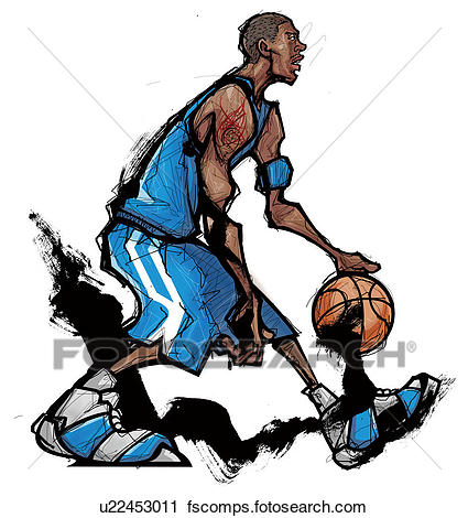 425x470 Clipart Of Basketball Player Dribbling Ball U22453011