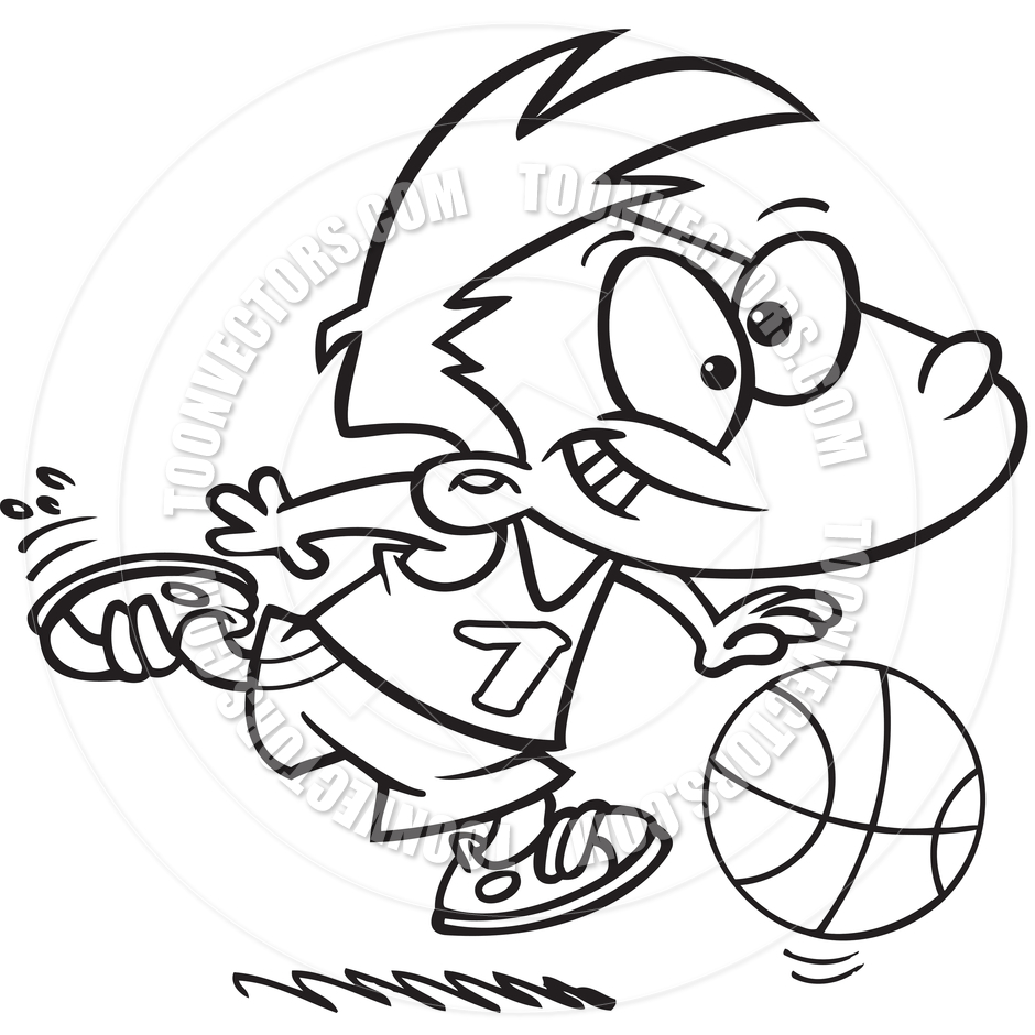 940x940 Cartoon Basketball Boy (Black And White Line Art) By Ron Leishman