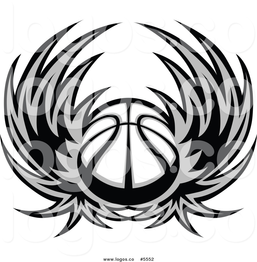 1024x1044 Royalty Free Vector Of A Logo Of A Grayscale Basketball With Wings