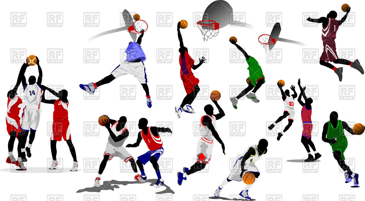 1200x661 Colorful Silhouettes Of Basketball Players Royalty Free Vector