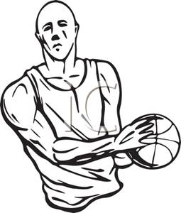 255x300 Black And White Cartoon Of A Basketball Player Holding A Ball