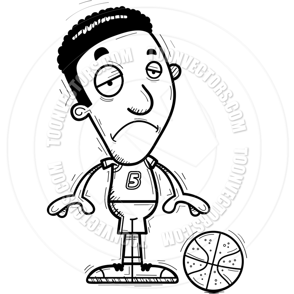 940x940 Cartoon Black Basketball Player Sad (Black Amp White Line Art) By