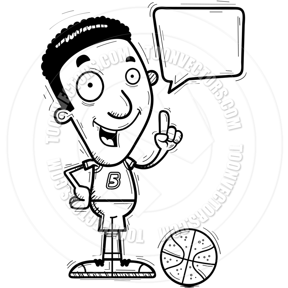 940x940 Cartoon Black Basketball Player Talking (Black Amp White Line Art