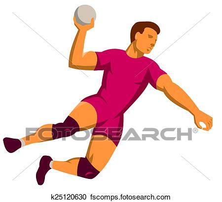 450x411 Clipart Of Handball Player Jumping Shooting Retro K25120630