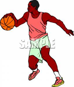 255x300 Black Man Playing Basketball Clip Art Image