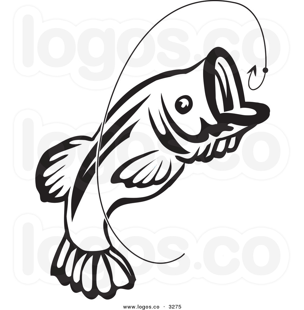 bass fish jumping outline