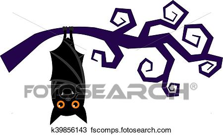 450x273 Clipart Of Cartoon Halloween Bat Hanging On Tree Branch Vector
