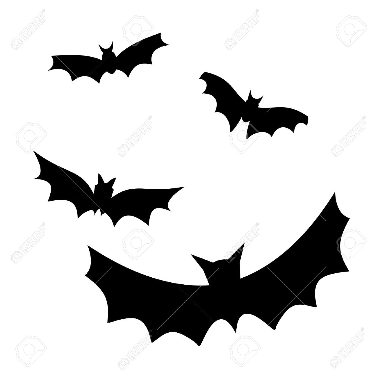 1300x1300 Four Flying Bat Silhouettes Vector Illustration Stock Photo