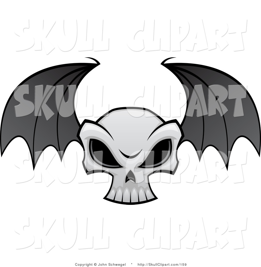 1024x1044 Vector Clip Art Of A Flying Evil Skull With Black Bat Wings By