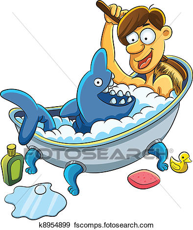 394x470 Clip Art Of Man Taking A Bath K8954899