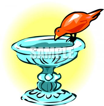342x350 Picture Of A Bird Drinking From A Bird Bath In Vector Clip Art