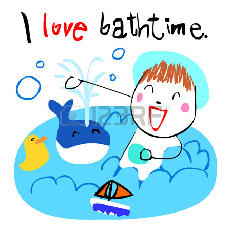 450x450 Cute Girl Love Bath Time Doodle Vector Style Royalty Free Cliparts