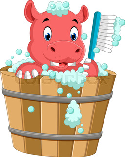 256x320 Vector Illustration Of Dog Cartoon Bathing Time Stock Vector