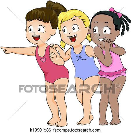 450x457 Clip Art Of Bathing Suit Girls K19901586