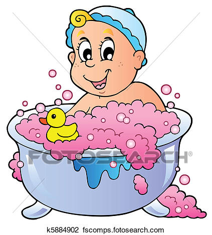 423x470 Clipart Of Cute Bathing Baby K5884902