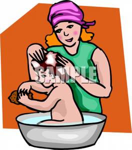 264x300 Mother Bathing Her Child Clip Art Image