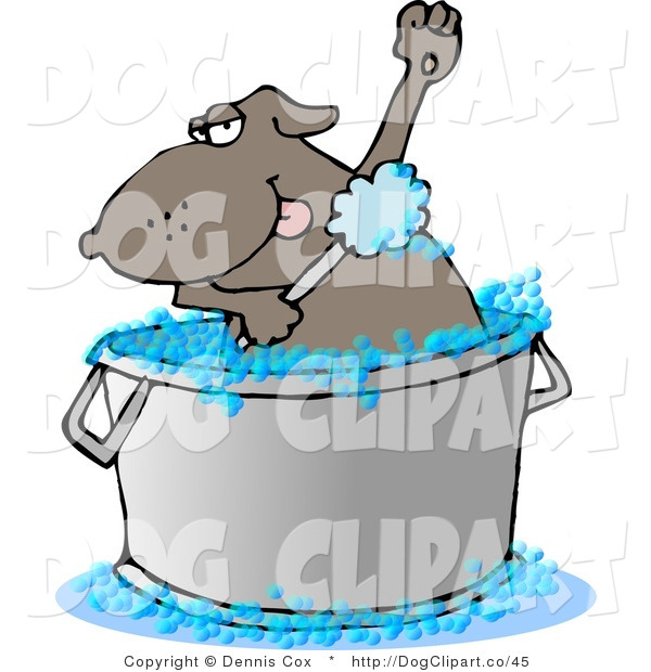 600x620 Vector Cartoon Clip Art Of A Bathing Dog Scrubbing His Armpits By