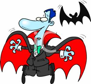 300x278 Clipart Picture Of A Comical Dracula With A Bat Cartoon