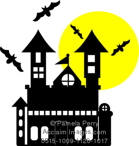 287x300 Art Illustration Of A Cartoon Haunted House With Bats And A Full Moon