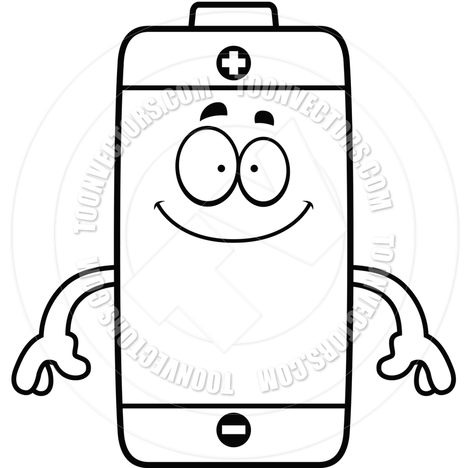 940x940 Cartoon Battery Happy (Black And White Line Art) By Cory Thoman