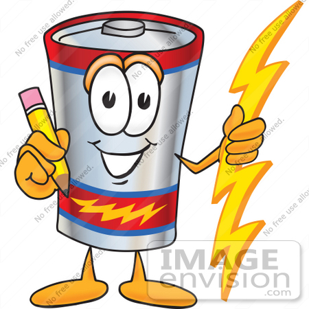 450x450 Clip Art Graphic Of A Battery Mascot Character Holding A Pencil