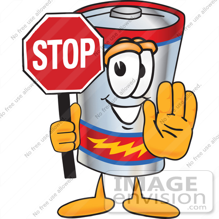 450x450 Clip Art Graphic Of A Battery Mascot Character Holding A Stop Sign