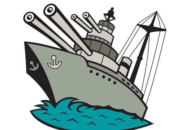 700x500 World War Two Battleship Cartoon Greeting Card For Sale By