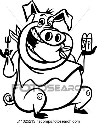 371x470 Clipart Of , Barbeque, Bbq, Cartoon, Pig, Pork, U11025213