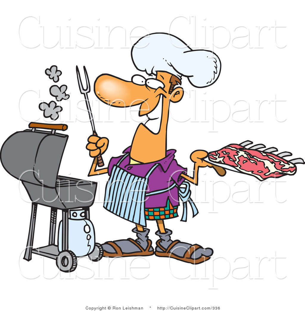 1024x1044 Cuisine Clipart Of Smiling Man Preparing To Barbeque Ribs On
