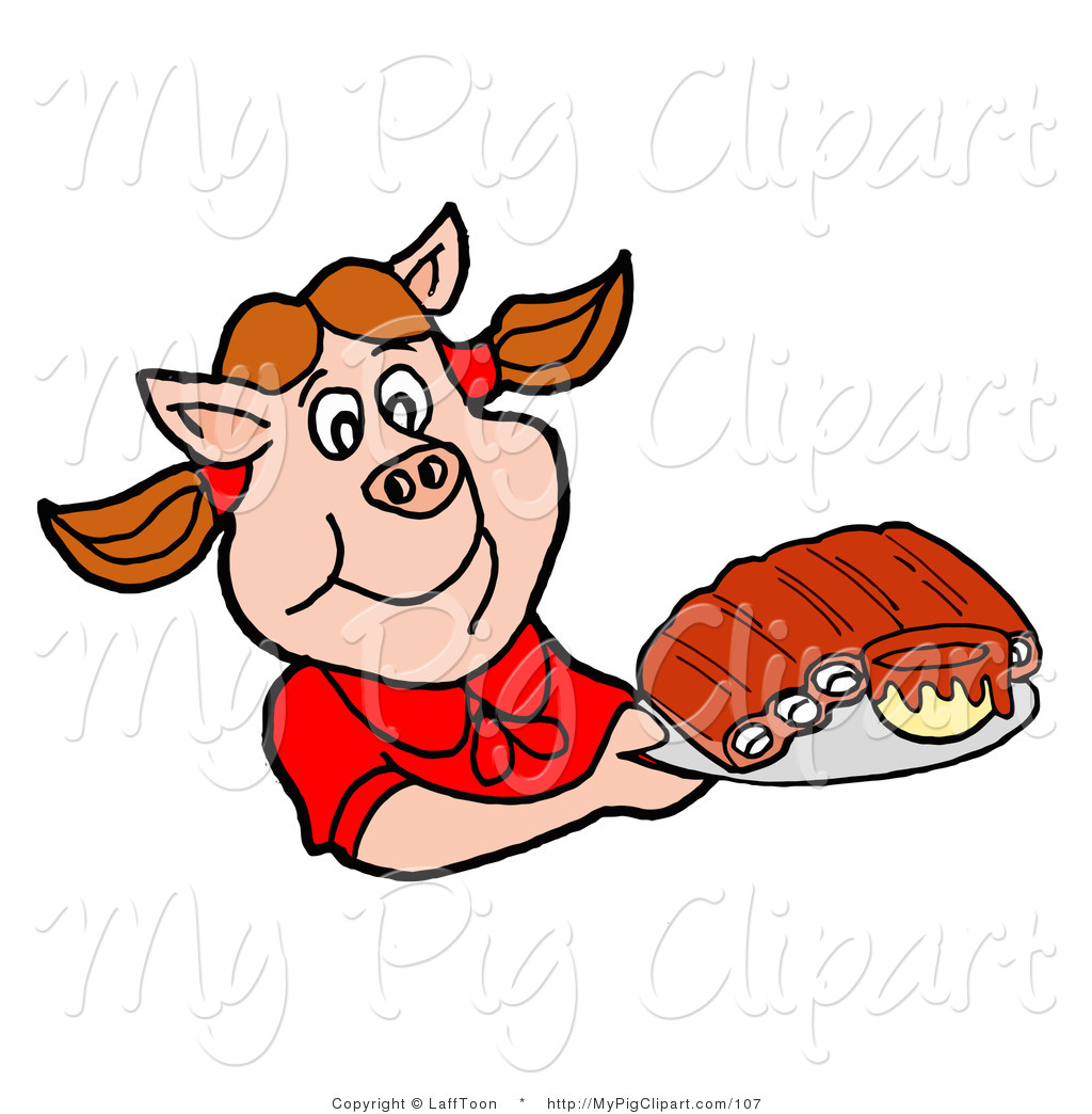 1024x1044 Swine Clipart Of A Hungry Pig Girl In A Red Shirt, Holding A Tray